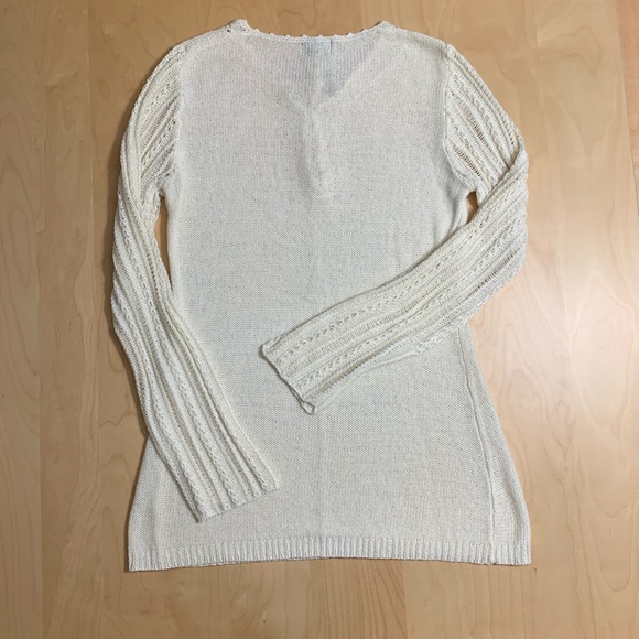 2/$20 Nomi Minimalist Cream Lace Up V-Neck Sweater - Picture 7 of 8